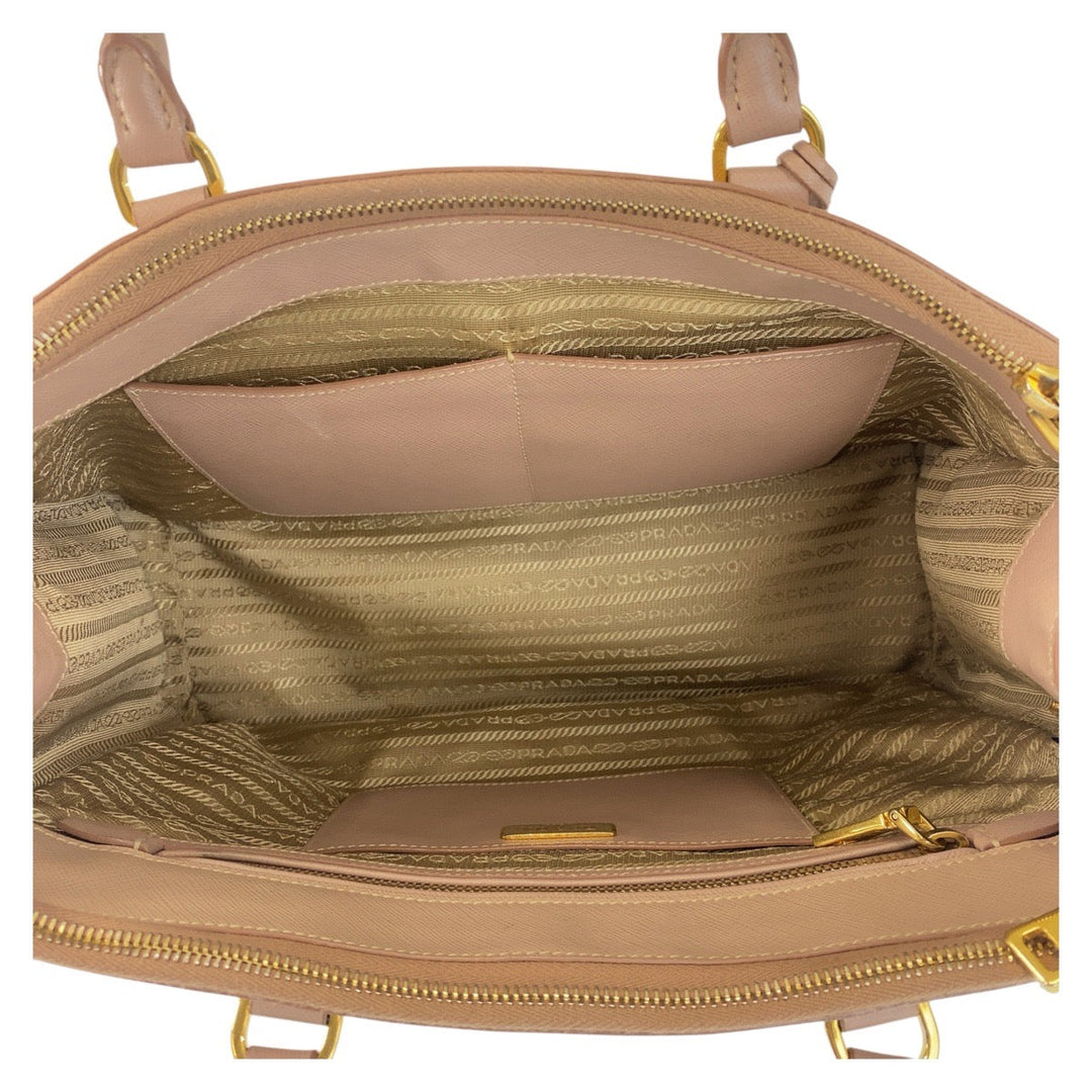 PRADA Tote Bag leather beige Safiano Triangle With logo
