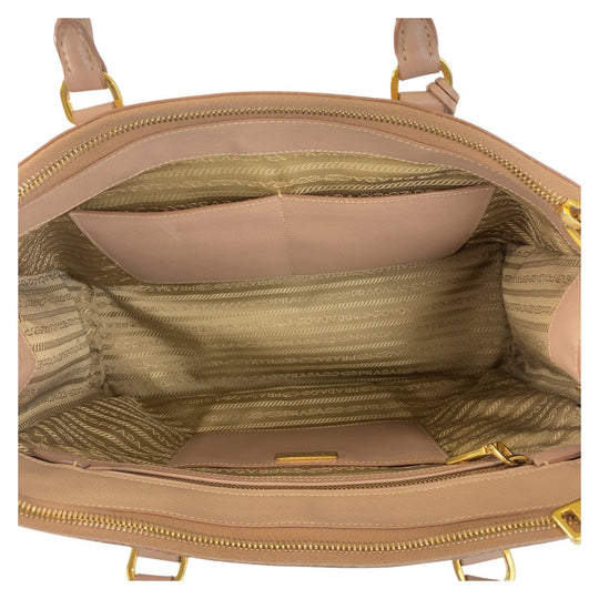PRADA Tote Bag leather beige Safiano Triangle With logo