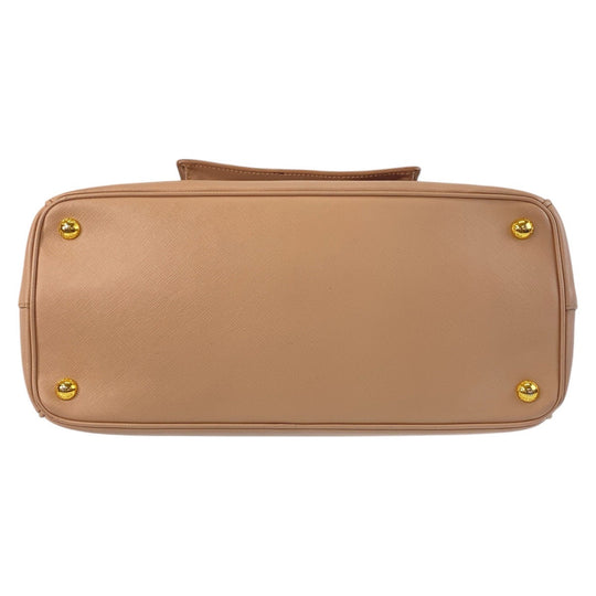 PRADA Tote Bag leather beige Safiano Triangle With logo