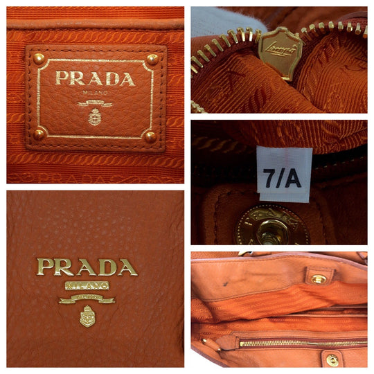 PRADA Tote Bag BN1713 leather Orange GoldMetal Vitterodino logo