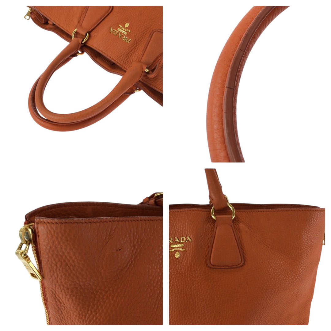 PRADA Tote Bag BN1713 leather Orange GoldMetal Vitterodino logo