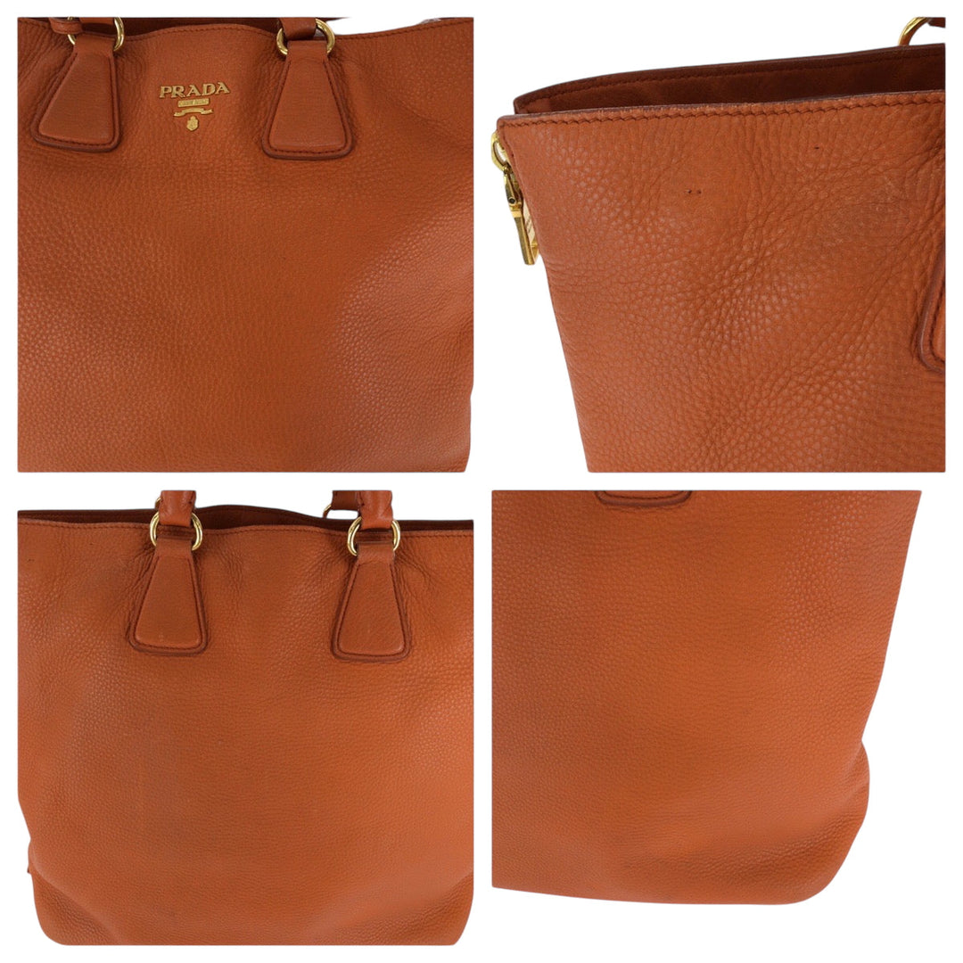 PRADA Tote Bag BN1713 leather Orange GoldMetal Vitterodino logo