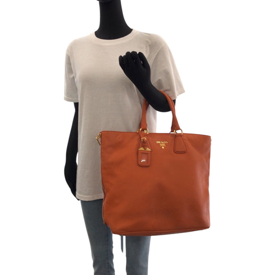 PRADA Tote Bag BN1713 leather Orange GoldMetal Vitterodino logo