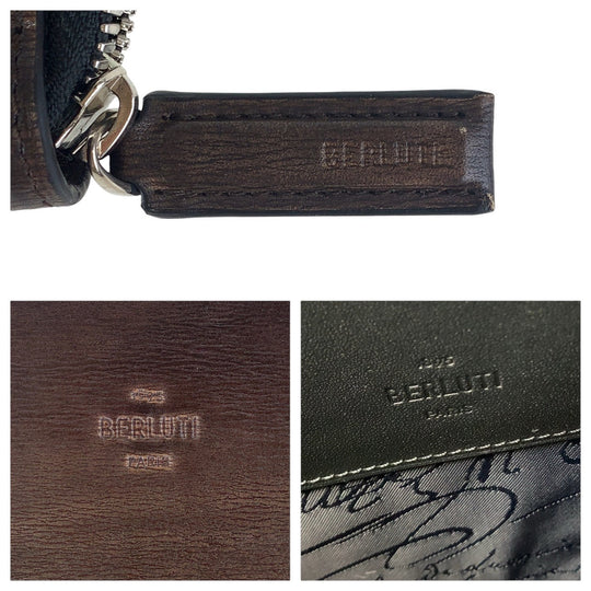 Berluti Clutch bag leather Brown Inner Calligraphy Scrit