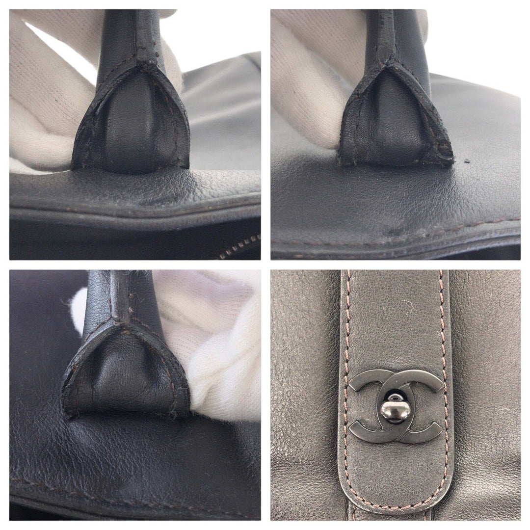 CHANEL Tote Bag leather black COCO Mark Turnlock