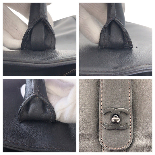 CHANEL Tote Bag leather black COCO Mark Turnlock