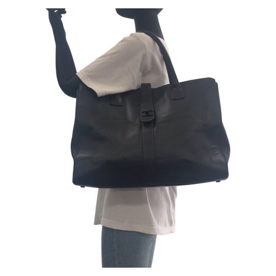 CHANEL Tote Bag leather black COCO Mark Turnlock