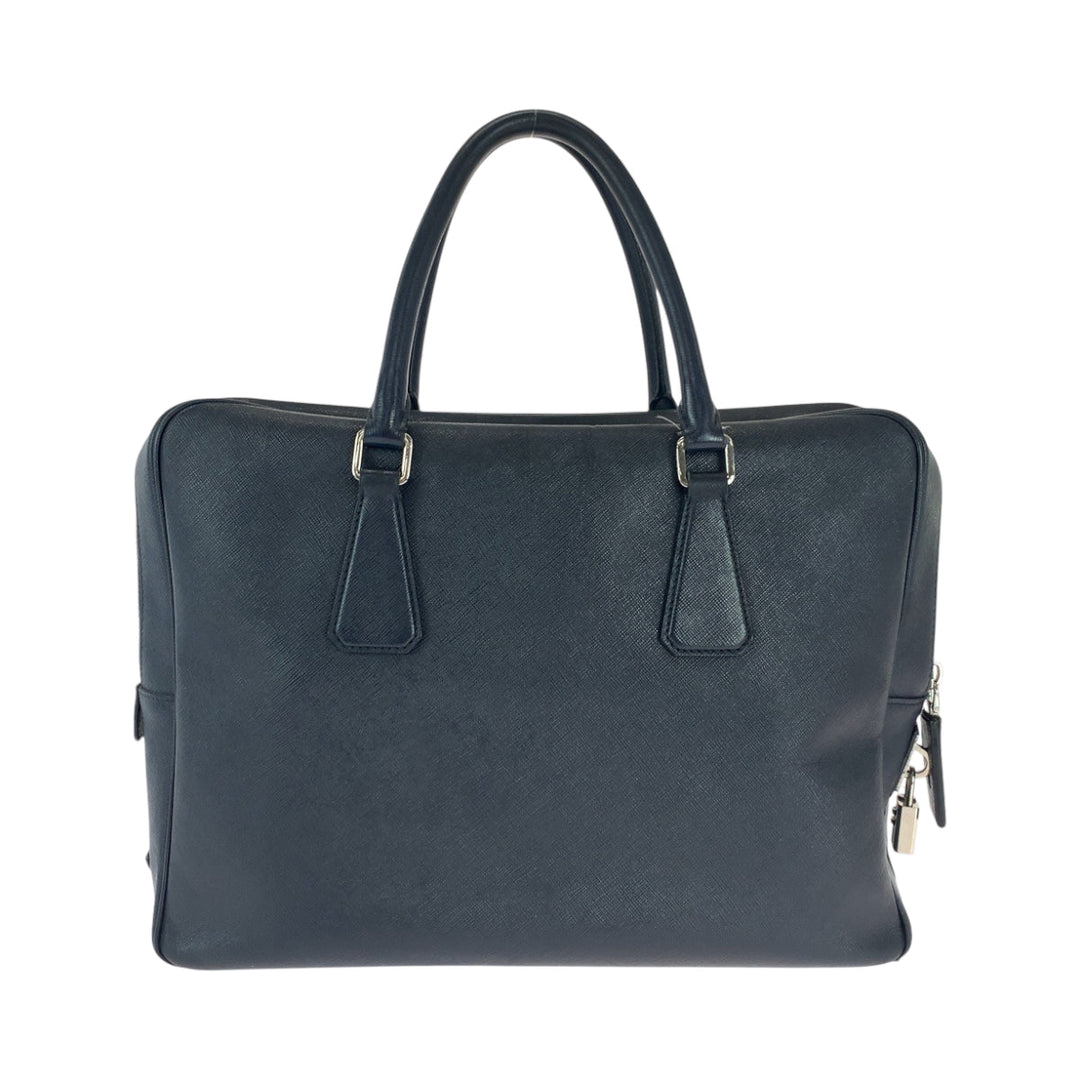 PRADA Business bag leather Navy Safiano Triangle With logo