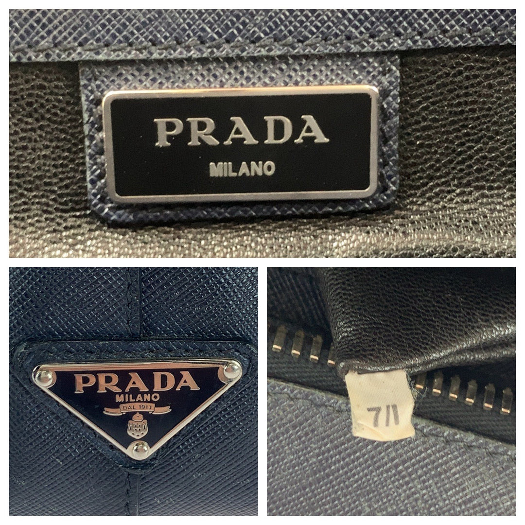 PRADA Business bag leather Navy Safiano Triangle With logo