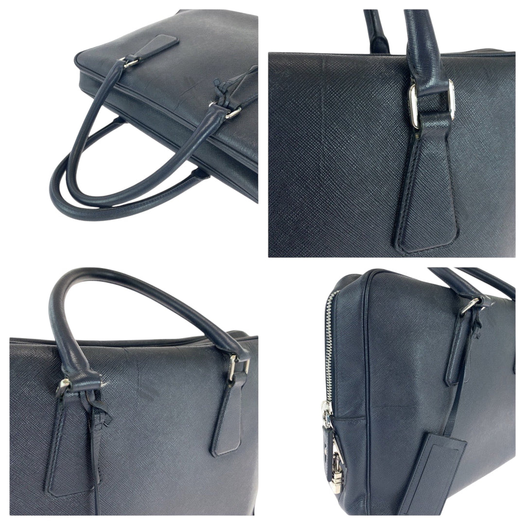 PRADA Business bag leather Navy Safiano Triangle With logo