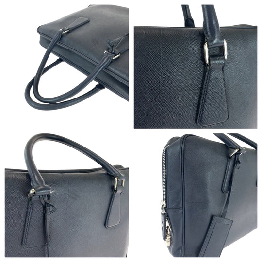 PRADA Business bag leather Navy Safiano Triangle With logo