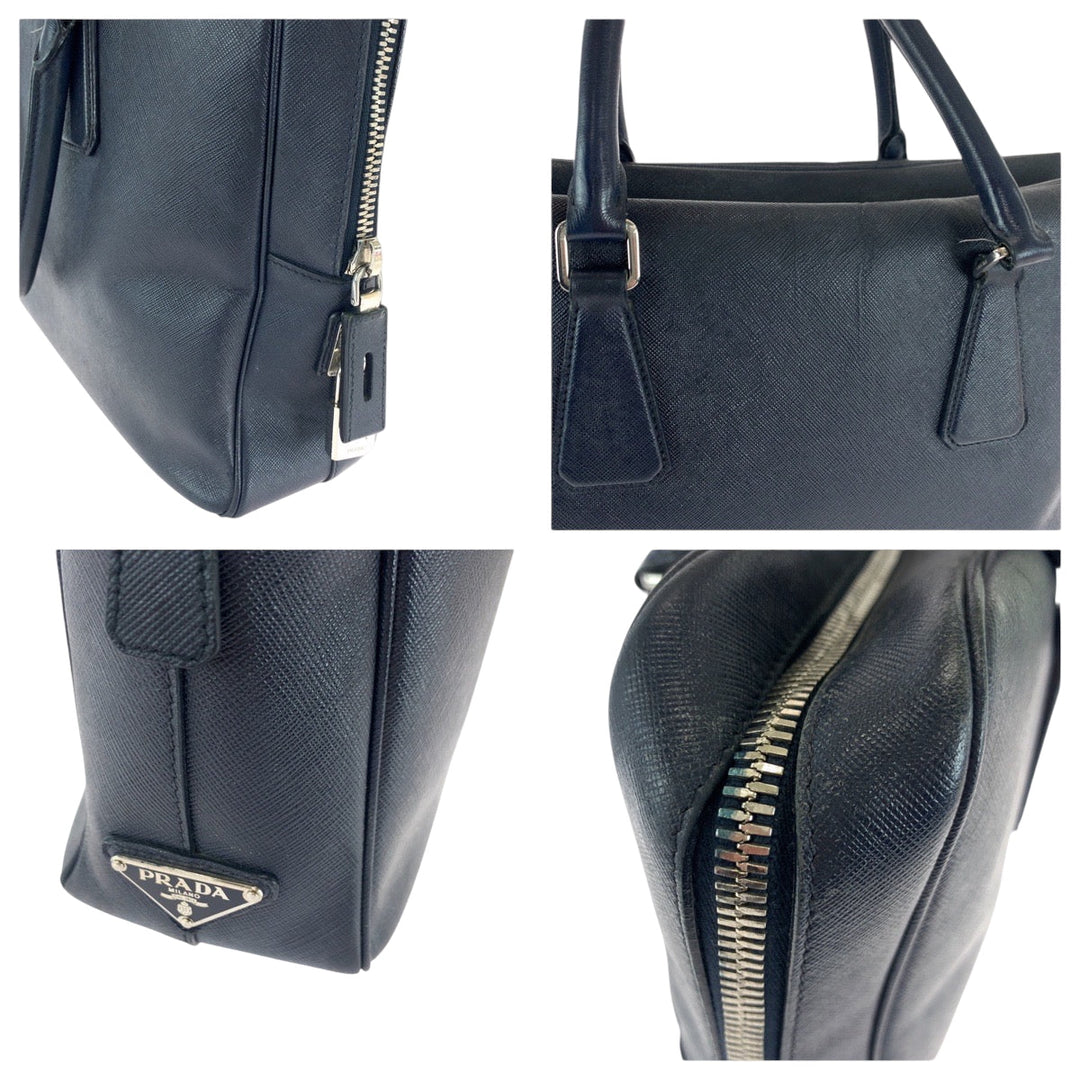 PRADA Business bag leather Navy Safiano Triangle With logo