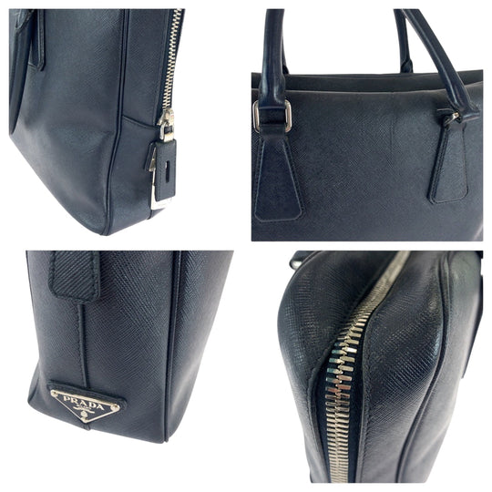 PRADA Business bag leather Navy Safiano Triangle With logo