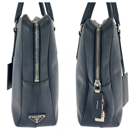 PRADA Business bag leather Navy Safiano Triangle With logo