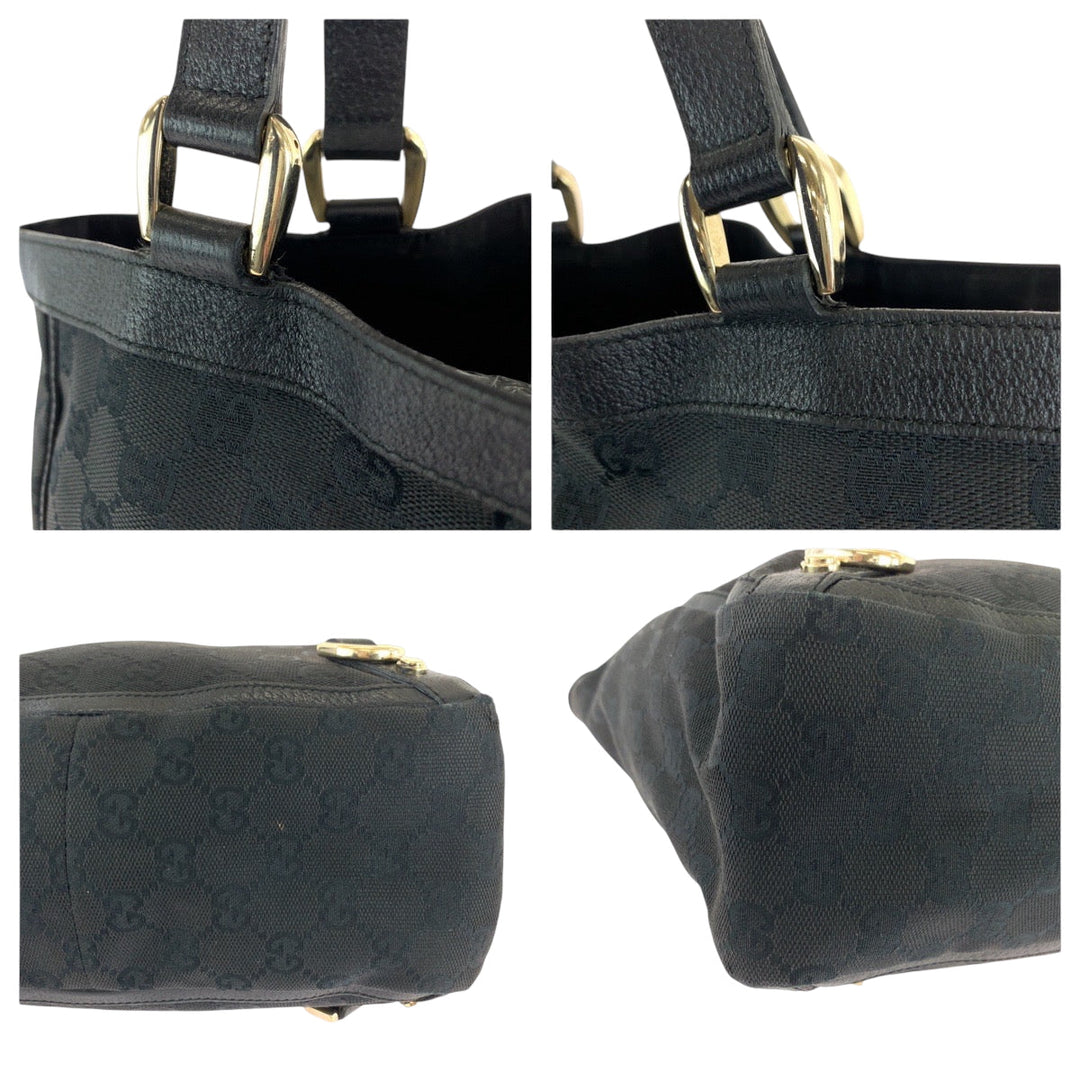 GUCCI Handbag 130739 GG canvas Black GoldMetal Handbag Tote Bag Abbey Women Used Authentic