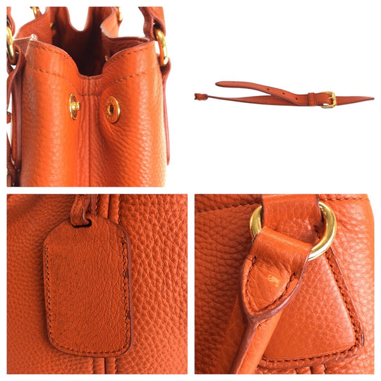 PRADA Tote Bag leather Orange Tote Bag Shoulder Bag 2way Vittero Women Used Authentic