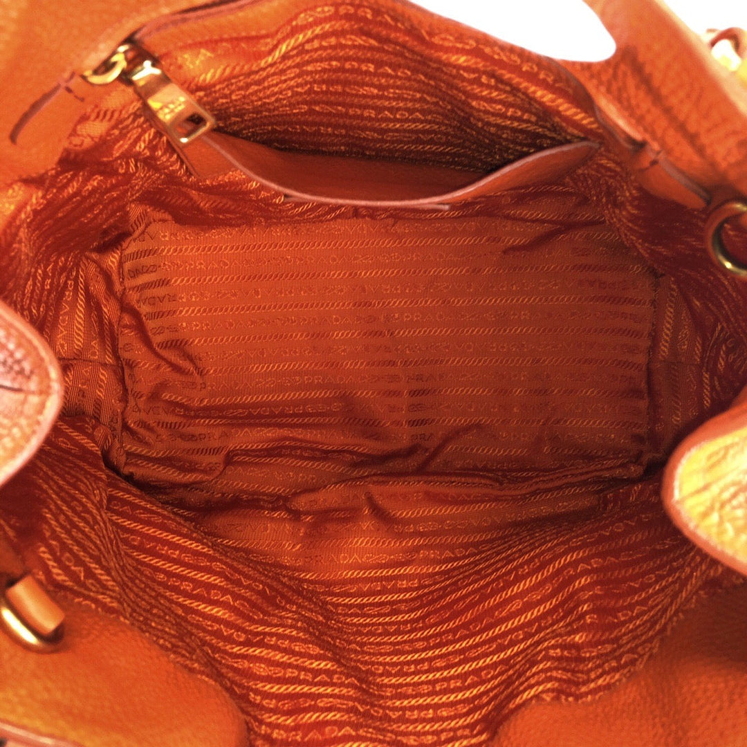 PRADA Tote Bag leather Orange Tote Bag Shoulder Bag 2way Vittero Women Used Authentic