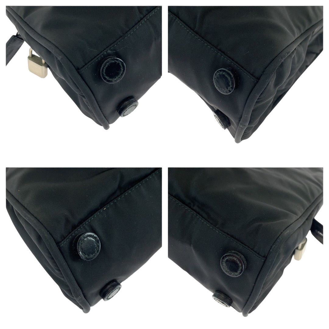PRADA Handbag B8496 Nylon Black SilverMetal Handbag Tote Bag Test Triangle With logo Women Used Authentic