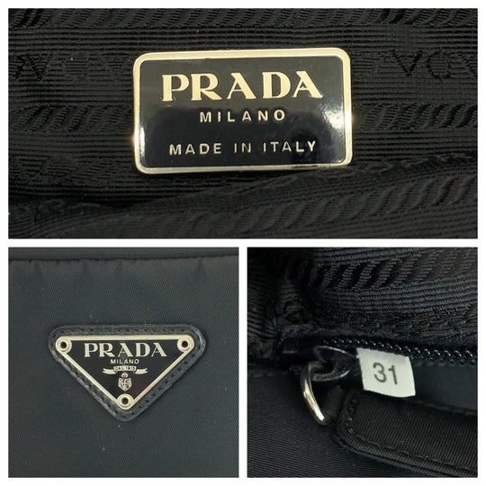 PRADA Handbag B8496 Nylon Black SilverMetal Handbag Tote Bag Test Triangle With logo Women Used Authentic