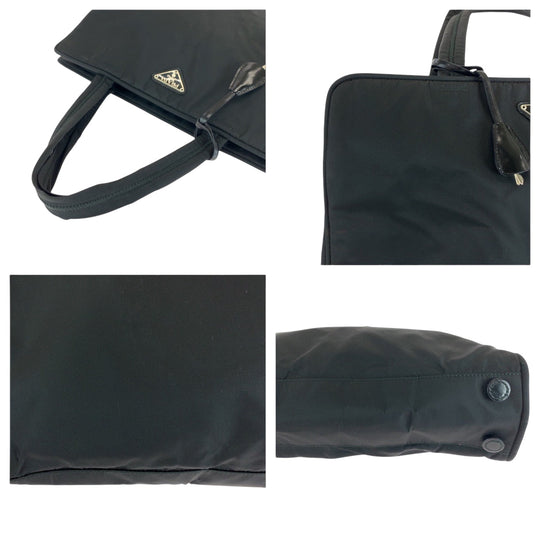 PRADA Handbag B8496 Nylon Black SilverMetal Handbag Tote Bag Test Triangle With logo Women Used Authentic