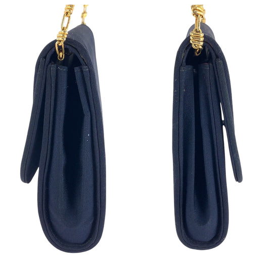 GUCCI Shoulder Bag canvas Navy Gold Metal ChainShoulder Bag Shoulder Old Gucci Women Used Authentic