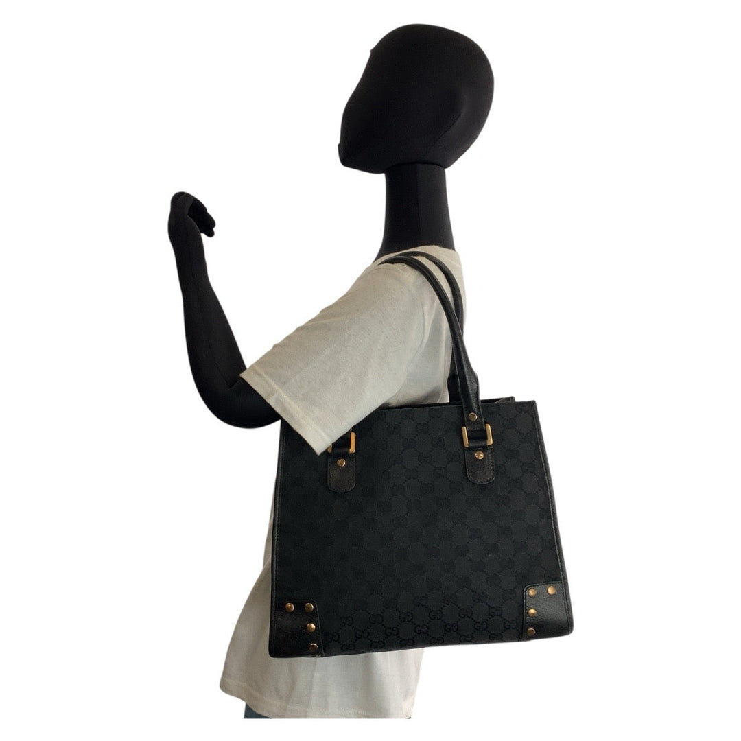 GUCCI Tote Bag 124260 GG canvas Black GoldMetal