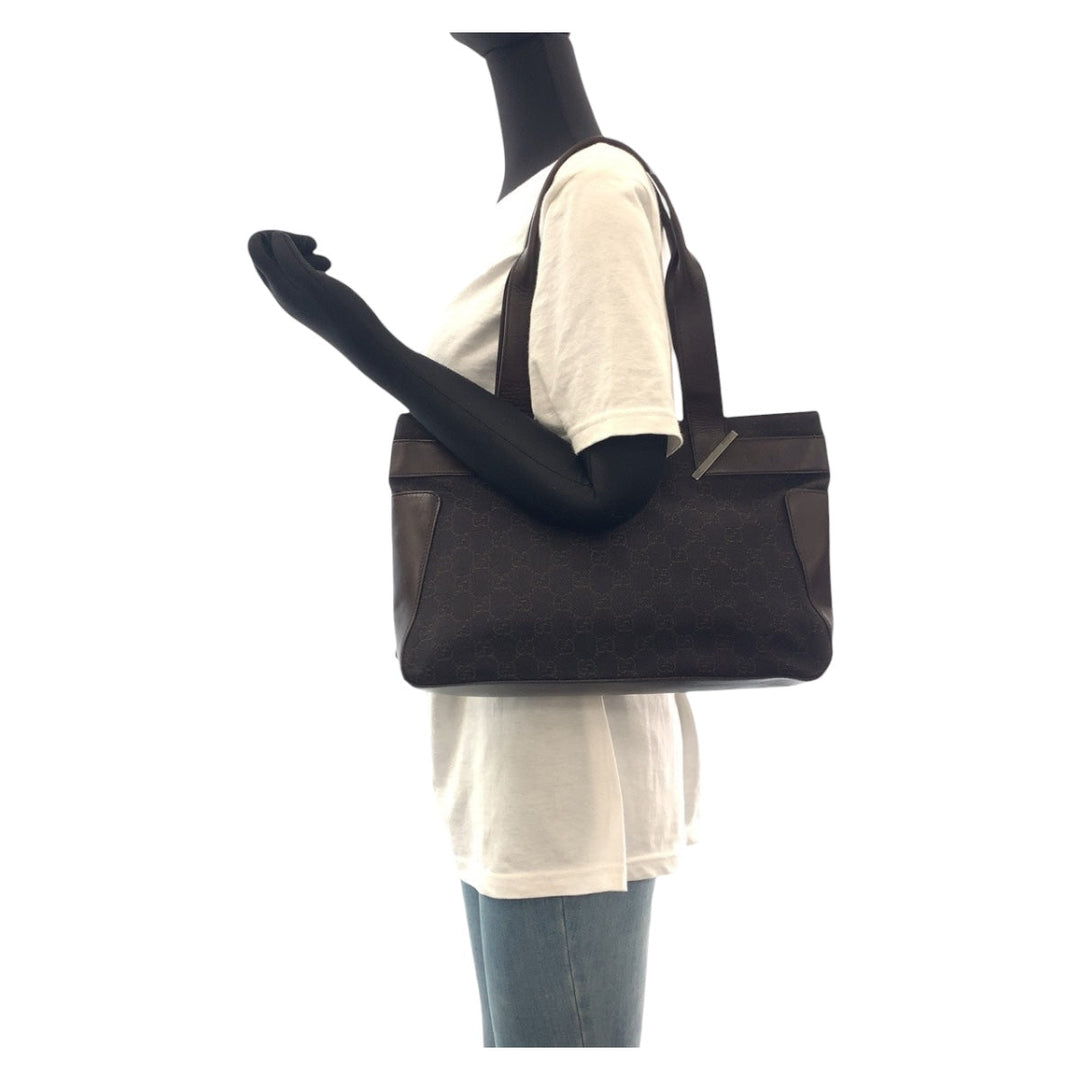 GUCCI Tote Bag 73983 GG canvas, leather Brown Tote Bag Shoulder Bag Women Used Authentic