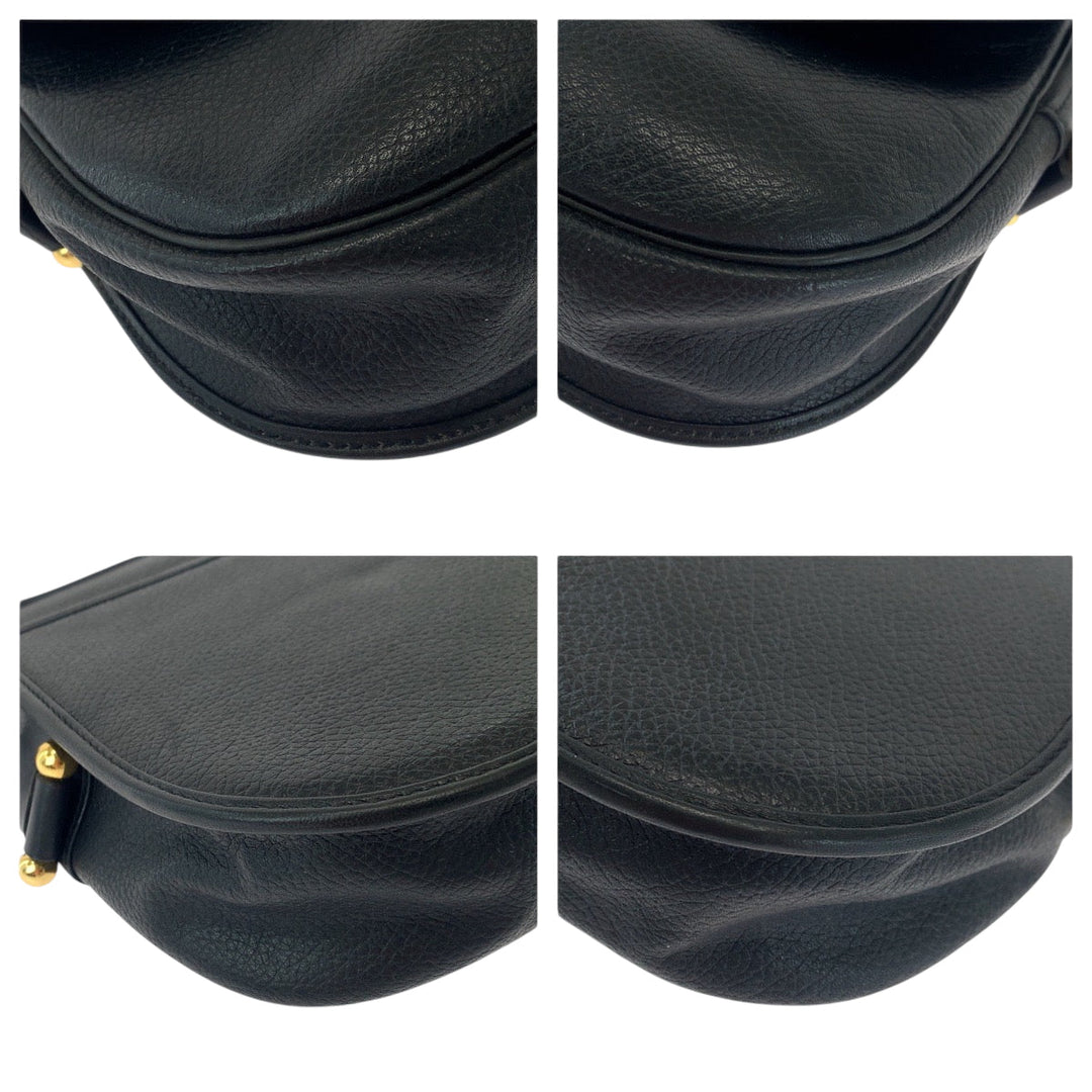 Dior Shoulder Bag leather Black GoldMetal Shoulder Bag pochette Round logo Women Used Authentic