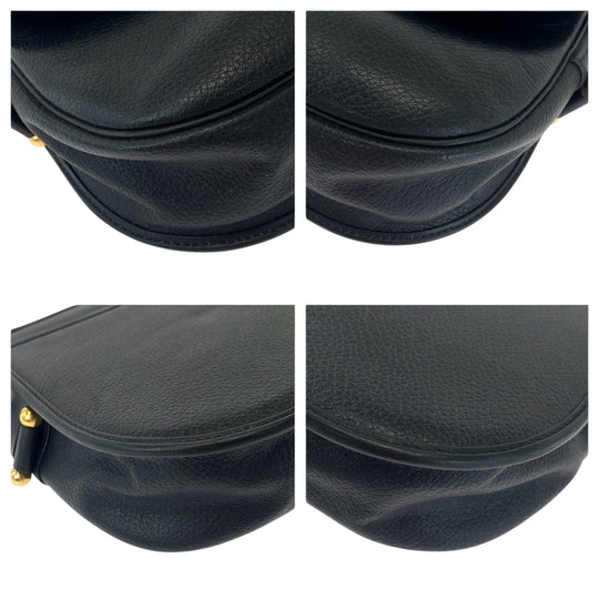 Dior Shoulder Bag leather Black GoldMetal Shoulder Bag pochette Round logo Women Used Authentic