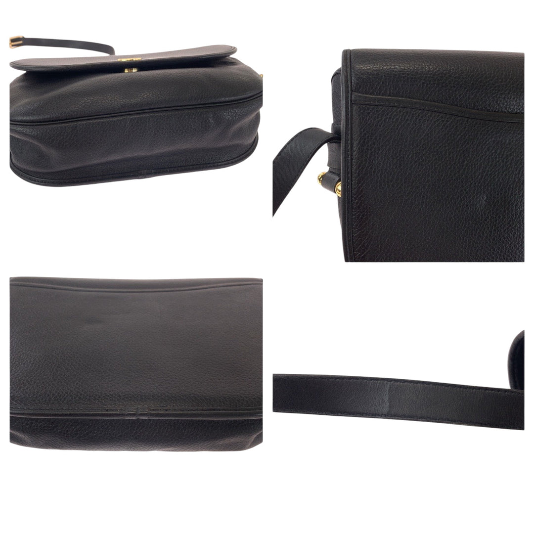 Dior Shoulder Bag leather Black GoldMetal Shoulder Bag pochette Round logo Women Used Authentic