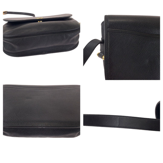 Dior Shoulder Bag leather Black GoldMetal Shoulder Bag pochette Round logo Women Used Authentic