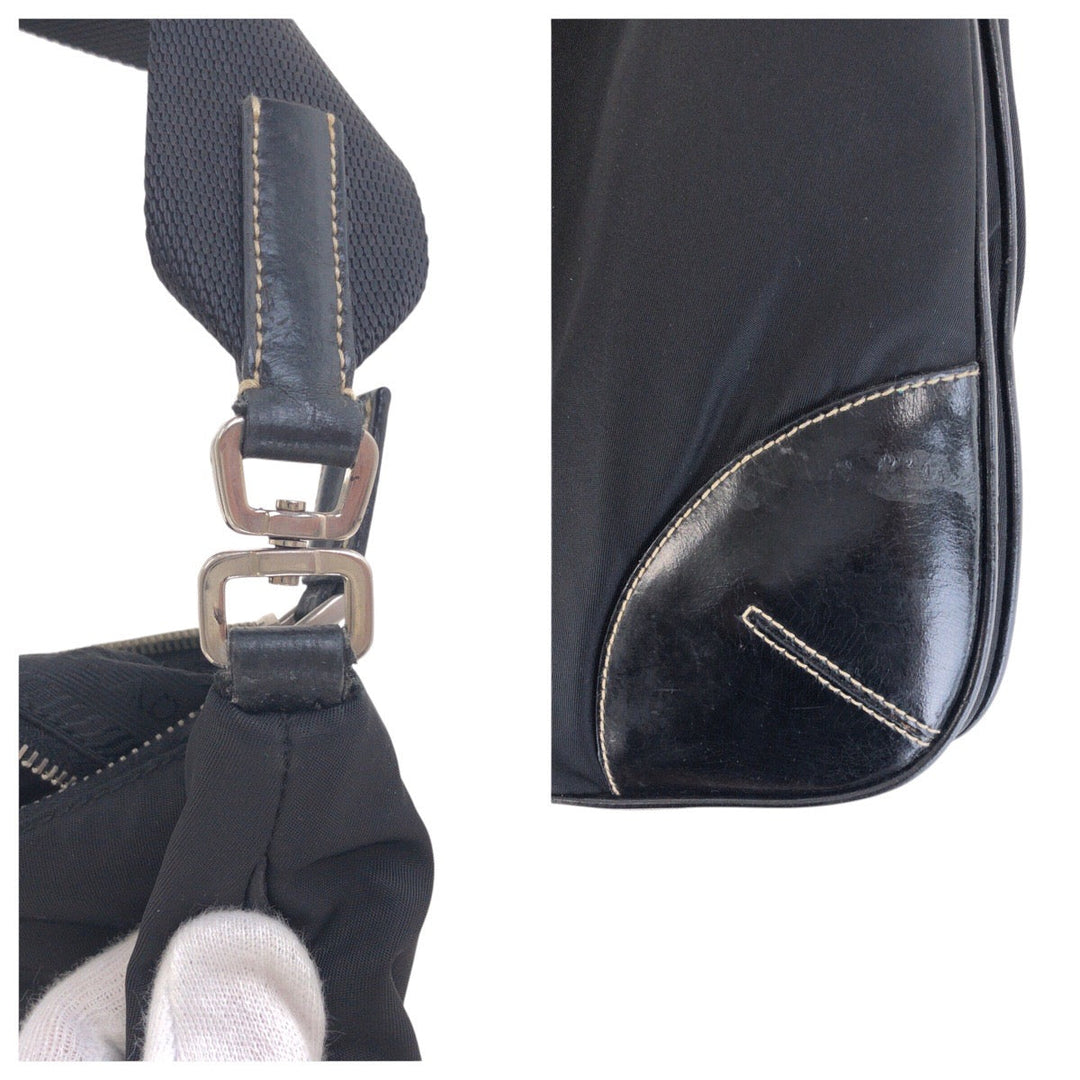 PRADA Shoulder Bag Nylon, Leather Black SilverMetal Shoulder Bag pochette Test Triangle With logo Women(Unisex) Used Authentic