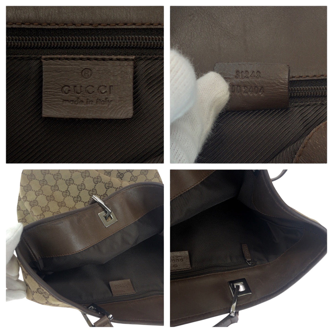 GUCCI Tote Bag 31243 GG canvas Brown Beige SilverMetal