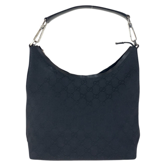 GUCCI Shoulder Bag 000 0602 GG canvas, leather Black SilverMetal Hobo Shoulder Bag Women Used Authentic