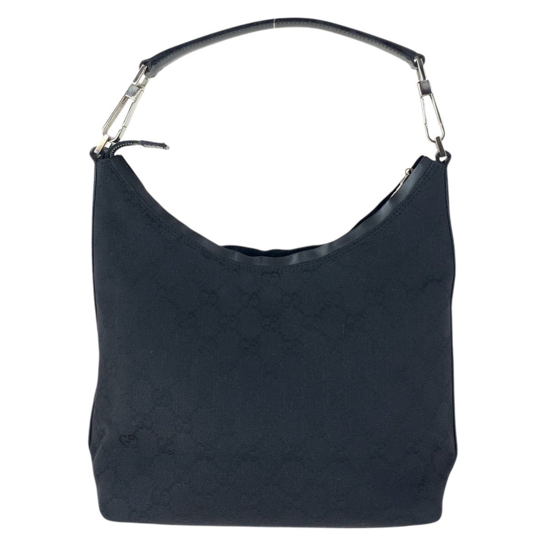 GUCCI Shoulder Bag 000 0602 GG canvas, leather Black SilverMetal Hobo Shoulder Bag Women Used Authentic