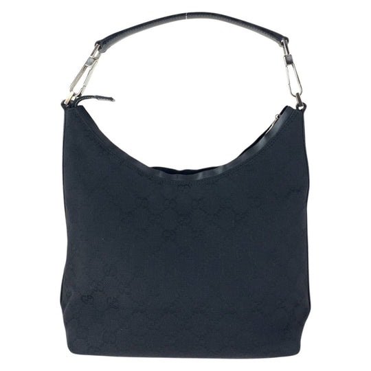 GUCCI Shoulder Bag 000 0602 GG canvas, leather Black SilverMetal Hobo Shoulder Bag Women Used Authentic