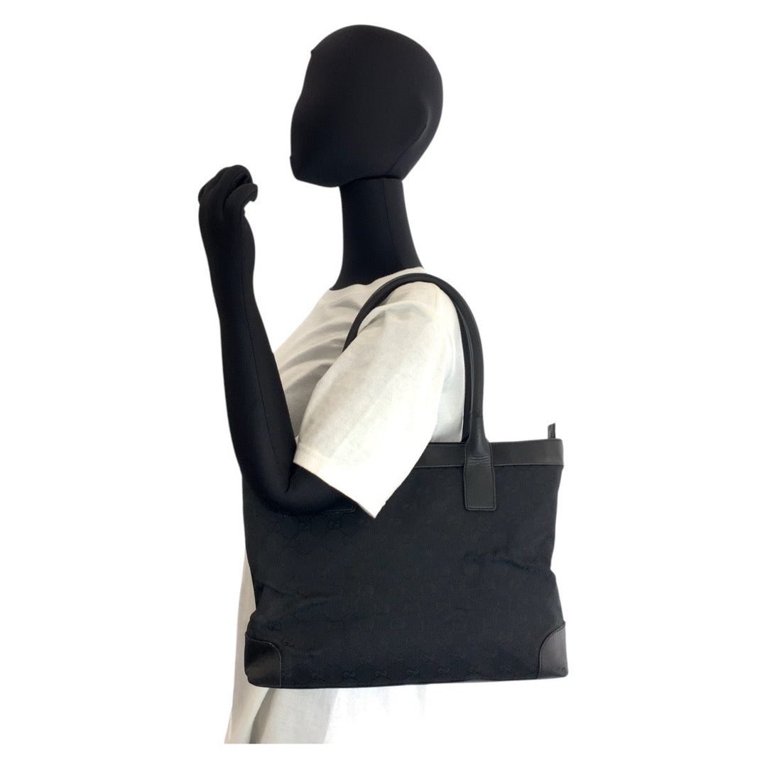 GUCCI Tote Bag 33890 GG canvas, leather Black black Tote Bag Shoulder Bag Women Used Authentic