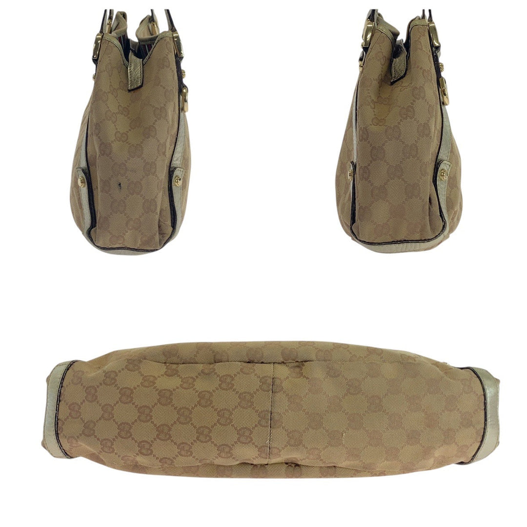 GUCCI Shoulder Bag 130730 GG canvas, leather Beige Gold Metal Abbey Women Used Authentic