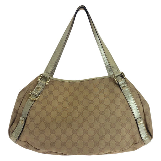 GUCCI Shoulder Bag 130730 GG canvas, leather Beige Gold Metal Abbey Women Used Authentic