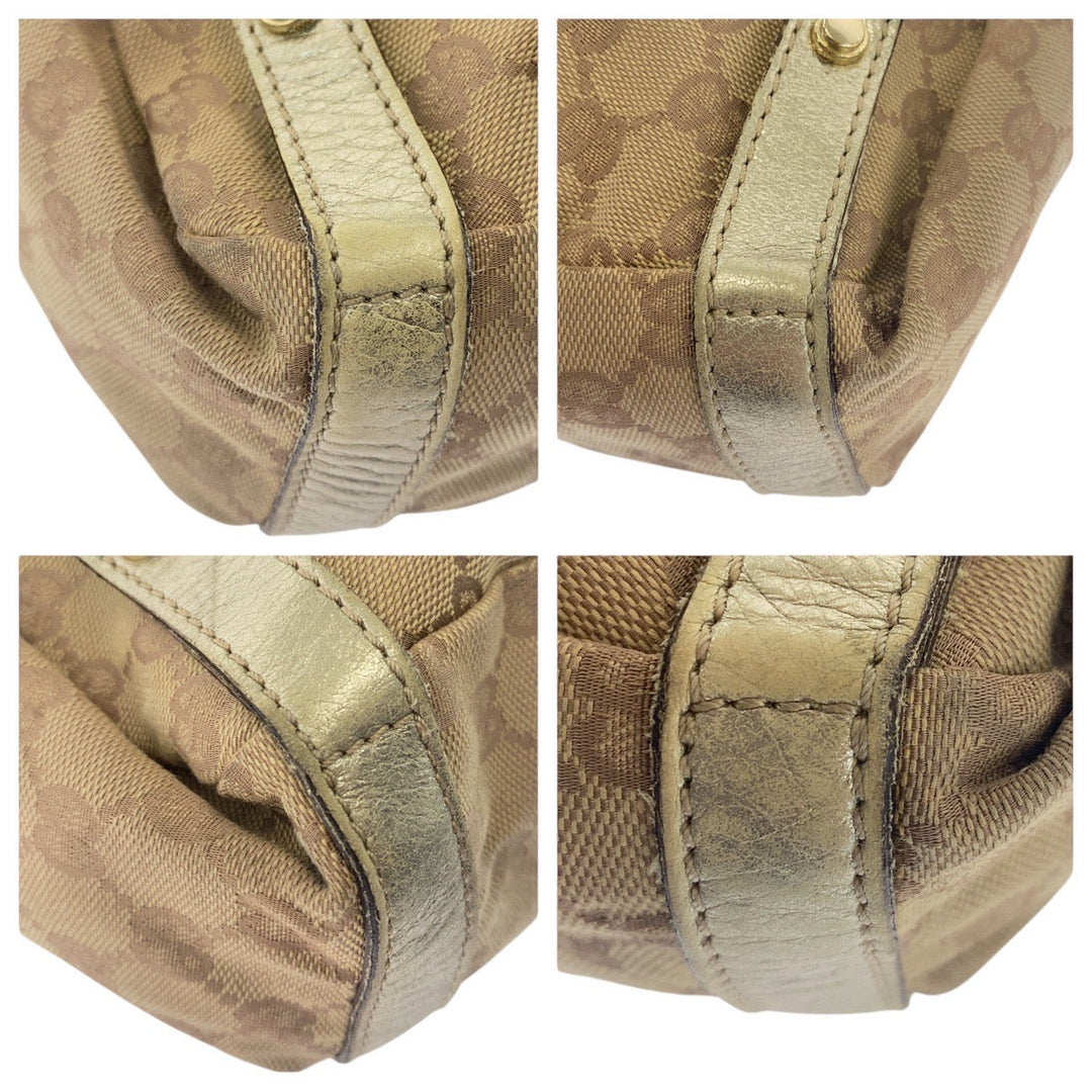 GUCCI Shoulder Bag 130730 GG canvas, leather Beige Gold Metal Abbey Women Used Authentic