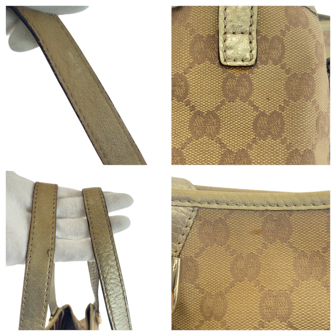 GUCCI Shoulder Bag 130730 GG canvas, leather Beige Gold Metal Abbey Women Used Authentic