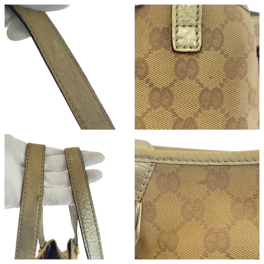 GUCCI Shoulder Bag 130730 GG canvas, leather Beige Gold Metal Abbey Women Used Authentic