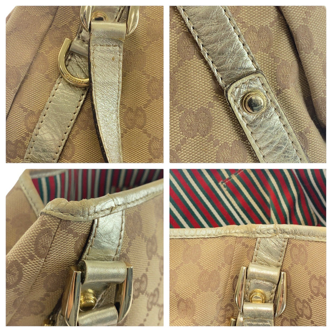 GUCCI Shoulder Bag 130730 GG canvas, leather Beige Gold Metal Abbey Women Used Authentic