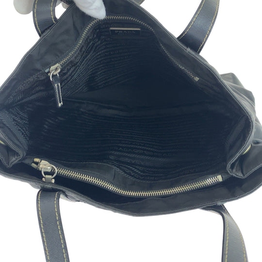 PRADA Tote Bag Nylon Black SilverMetal Tote Bag handbag Test Triangle With logo Women Used Authentic
