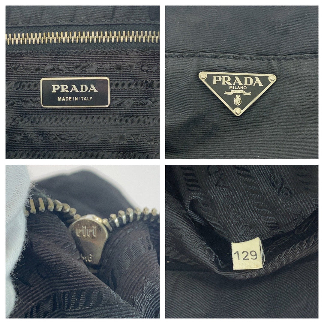 PRADA Tote Bag Nylon Black SilverMetal Tote Bag handbag Test Triangle With logo Women Used Authentic