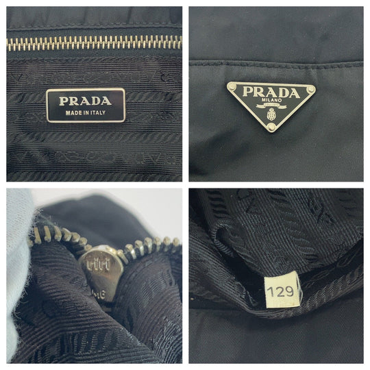 PRADA Tote Bag Nylon Black SilverMetal Tote Bag handbag Test Triangle With logo Women Used Authentic