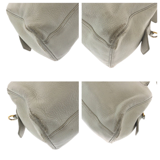 PRADA Shoulder Bag leather Ivory Gold Metal Shoulder Bag Handbag 2way logo Women Used Authentic