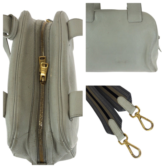 PRADA Shoulder Bag leather Ivory Gold Metal Shoulder Bag Handbag 2way logo Women Used Authentic