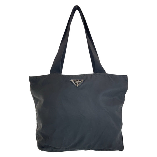 PRADA Tote Bag Nylon Black SilverMetal Tote Bag Shoulder Bag Test Triangle With logo Women Used Authentic