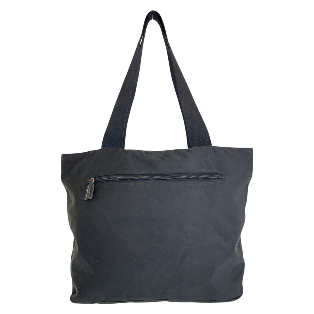 PRADA Tote Bag Nylon Black SilverMetal Tote Bag Shoulder Bag Test Triangle With logo Women Used Authentic